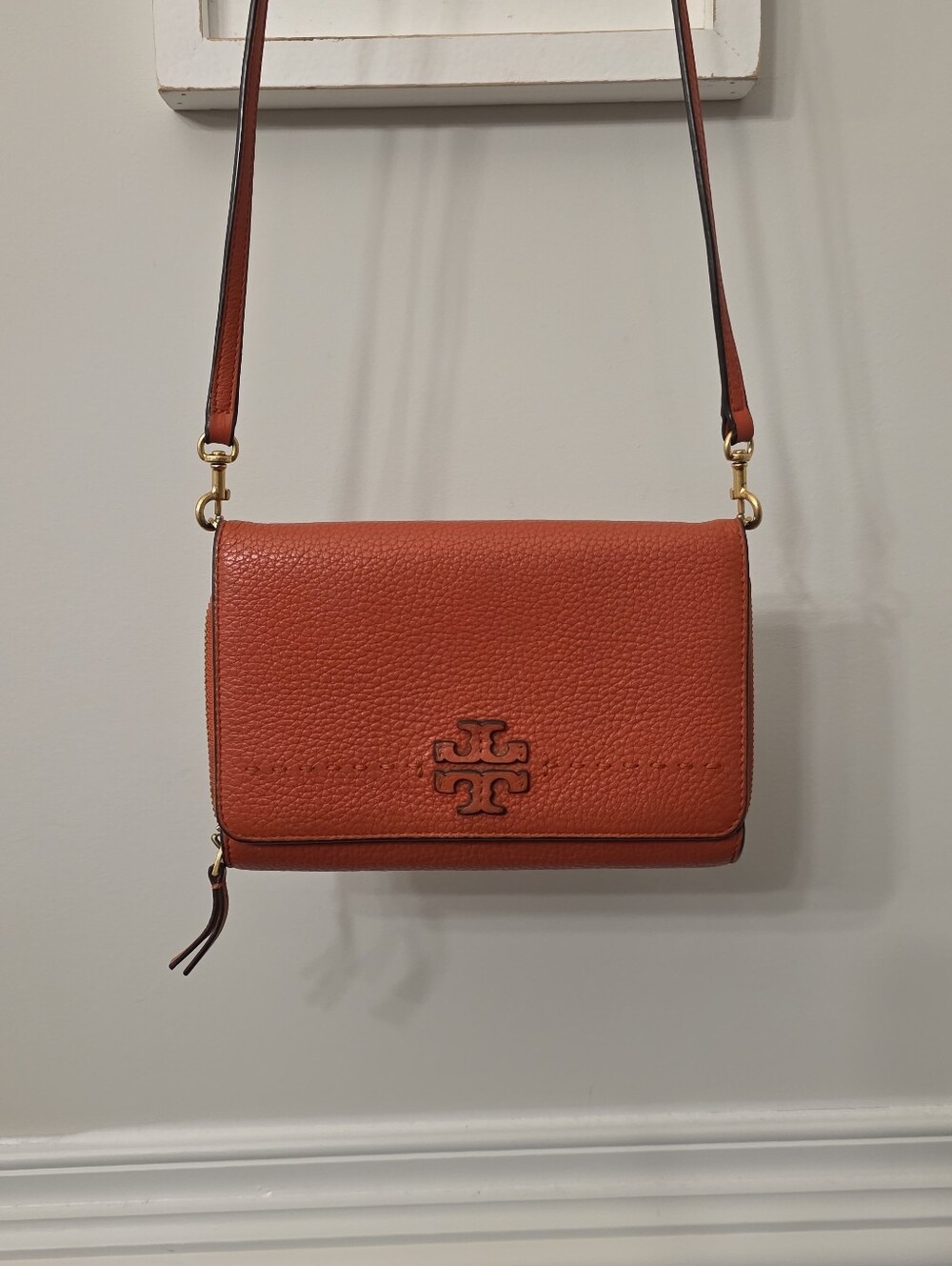 Tory Burch Orange Mcgraw Flat Wallet Crossbody